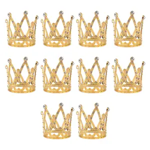 10 Pcs Gold Cake Topper Tiny Baby Small Rhinestone Tiara Crown for Flower Arrangements Shower Birthday Wedding Decor
