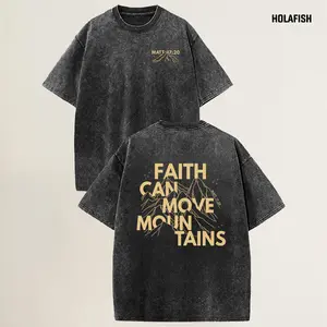 Holafish Women's Acid Wash Faith Mountain Graphic Print Unisex T-Shirt Casual Basic Apparel Superior Unique Cotton Fabric Fashion City Vibe Streetwear Style summervibes