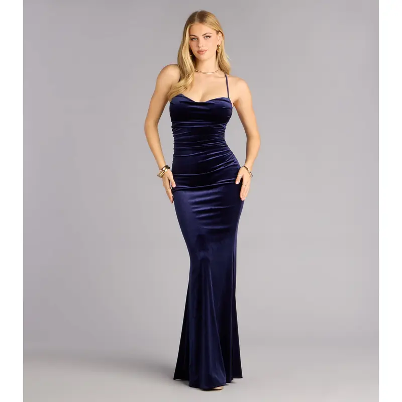 chinese dress ladies Lace-Bodice Long A-Line Prom Dress with Lace-Up Back Black / Small main image 0