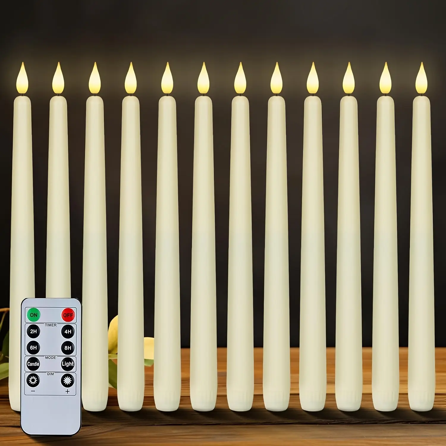 New 12 Pcs Flameless Taper Candles with Remote Timer Dimmer 11 inches Ivory Taper Candles Battery Operated Plastic LED Candlesticks with Flickering Flame for Halloween Christmas Church Wedding