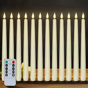 New 12 Pcs Flameless Taper Candles with Remote Timer Dimmer 11 inches Ivory Taper Candles Battery Operated Plastic LED Candlesticks with Flickering Flame for Halloween Christmas Church Wedding