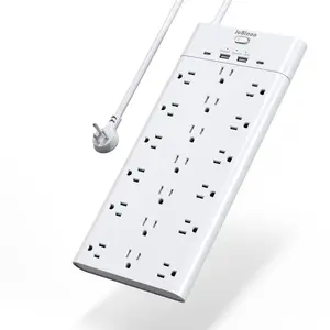 Power Strip Surge Protector, 19 Widely Spaced Outlets with 4 USB Ports, 6FT Flat Plug Heavy Duty Extension Cord, 1875W/15A, 2100J, Wall Mount .