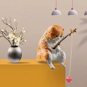 A set of 7.Cat fishing figurine. A miniature, soothing decorative item.