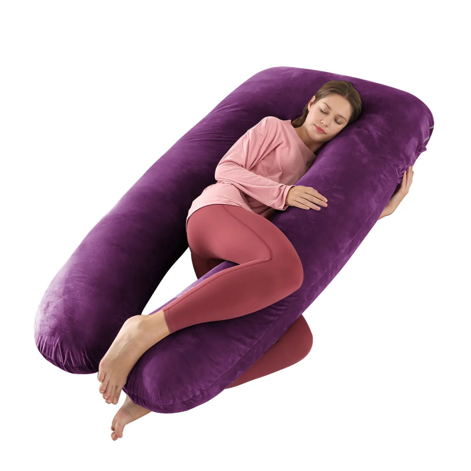 U-shaped pregnancy pillow, multifunctional pillow, provides full-body support, velvet fabric, removable and machine-washable pillowcase, comfortable and breathable, suitable for all seasons, ideal gift