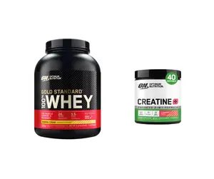 Optimum Nutrition Gold Standard Banana Cream 100% Whey Protein 5 lbs & CREATINE+ STRAW PEACH .79 lbs