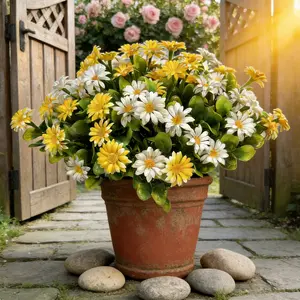6 Bouquets Daisy Artificial Flowers Outdoor Planters (144 Pieces), Fake Wildflowers, Silk Daisies, Home Garden Decor, Decorative Flowers Bouquet