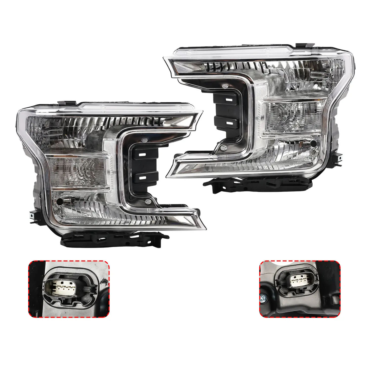 Nakkaa VRC Chrome Clear Headlights Pair - Halogen Lamps Compatible with 2018-2020 Ford F150 Pickup Truck