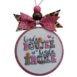 Car Freshie - Kinda Boujee Kinda Broke with Pink Glitter Bow and Leopard Print Accents Decorative Item