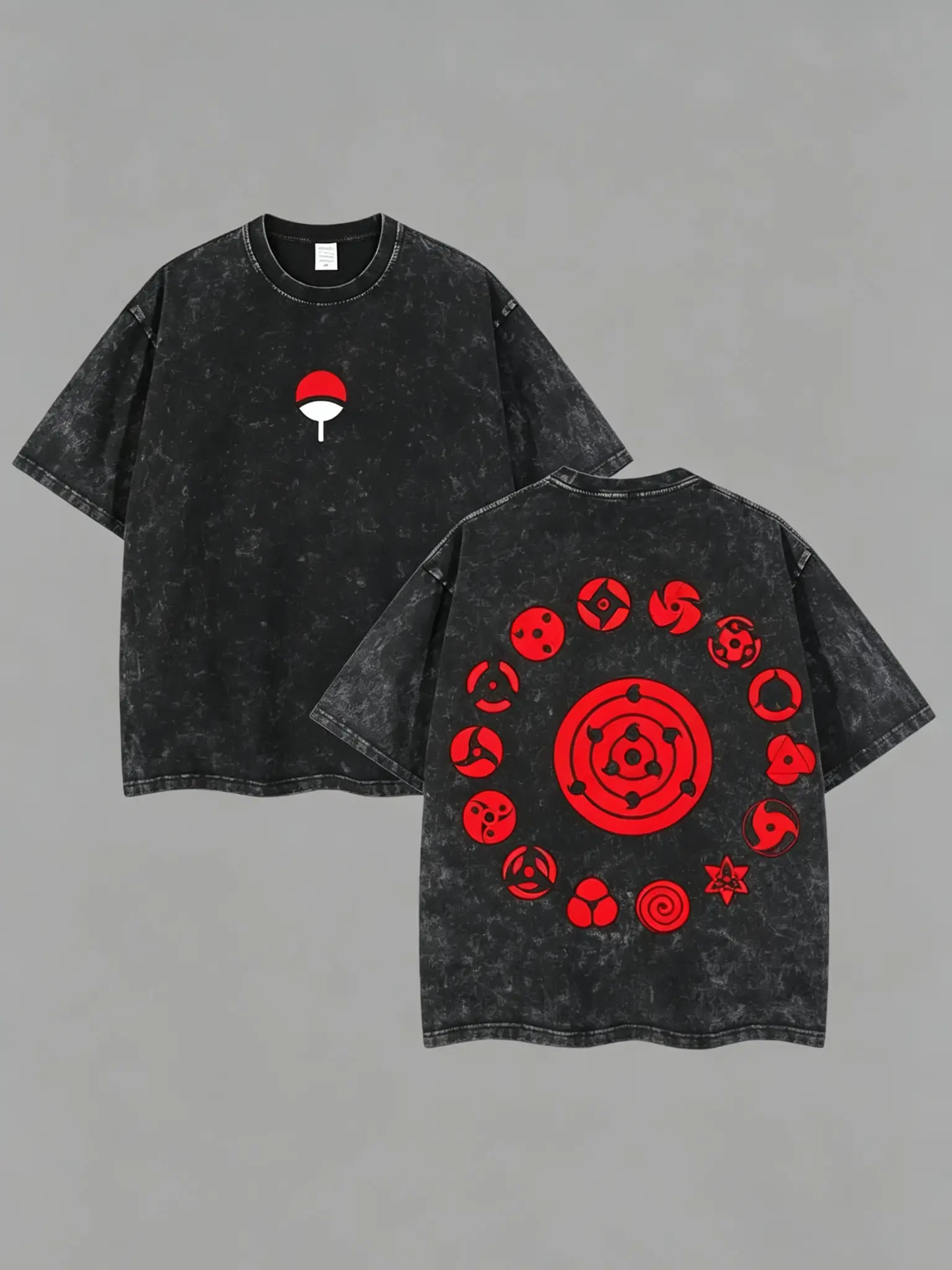 Retro Vintage Limited Uchiha Clan Sharingan - Naruto Anime Double Printed Oversized Washed Tee Unisex Oversize Anime Manga Acid Washed Lightweight Cotton T-Shirt, Hoodies & Sweater Wash Gift For Anime Fan, Anime Lover Streetwear