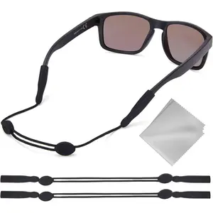 Eye Glasses Holder Strap - Adjustable Sunglasses Straps Cords for Men Women - Eyeglass Holders Around Neck - Eyewear String Lanyard Retainer -2PCS（14in Black