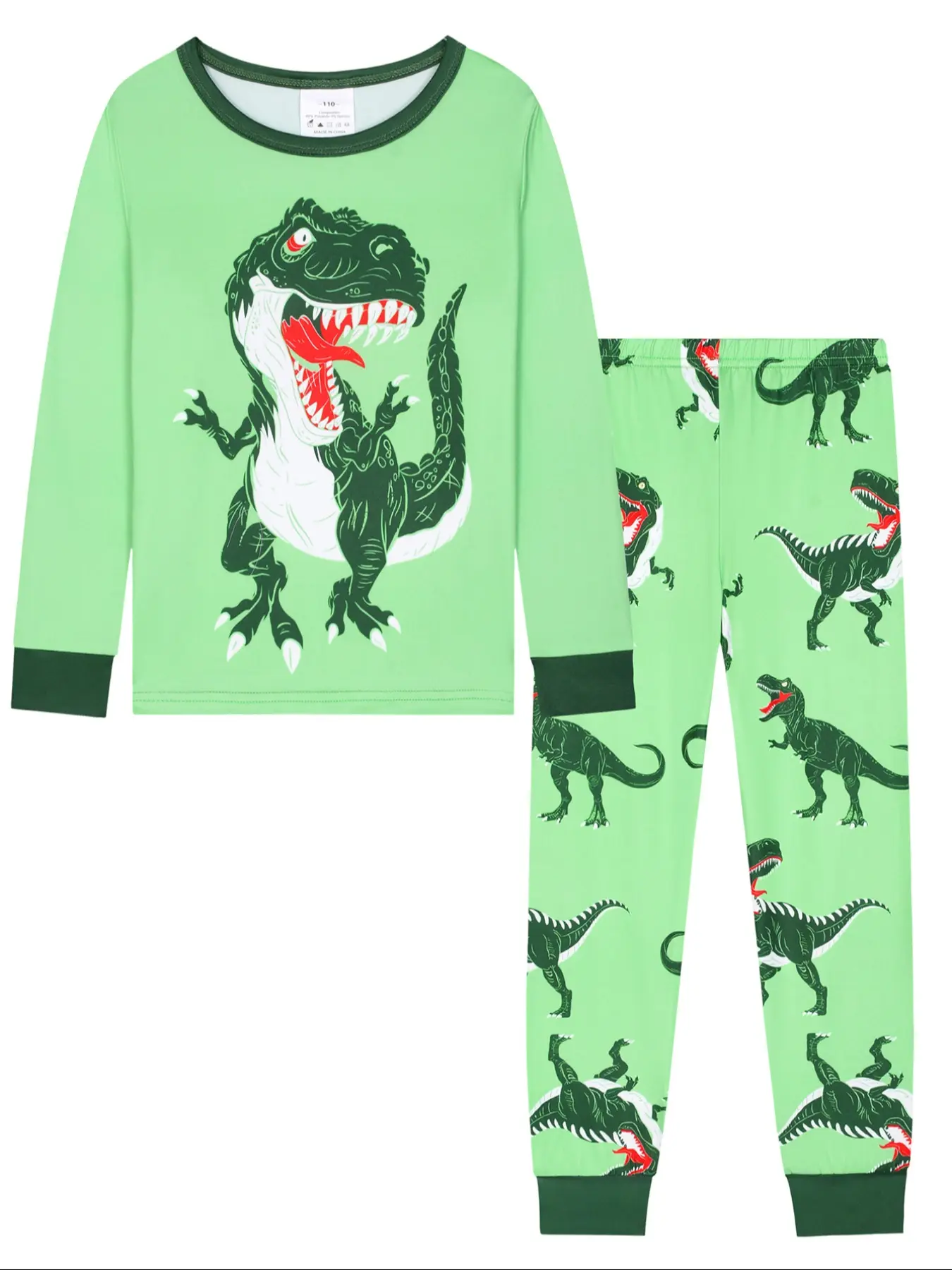 Kids Dinosaur Print Long Sleeve Top and Pants Set, Casual Loose-Fit Home Wear, Comfortable Digital Print Sleepwear for All Seasons, Fall Pajama Sets