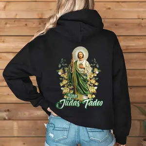 [Made in USA] San Judas Tadeo Hoodie, Saint Jude Rose Vintage Graphic Pullover Hoodie, Catholic Christian Faith Design, San Judas Tadeo Oversized Hoodie, Christian Church Outfit Gift For Men Women.