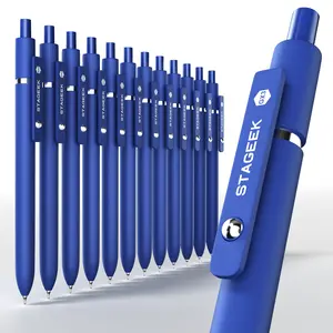 STAGEEK 12pcs Retractable Gel Pens + 5 Refills, Quick-Dry Blue Ink, Fine Point, Smooth Writing, Journaling & Note Taking Set, School & Office Stationery Supplies