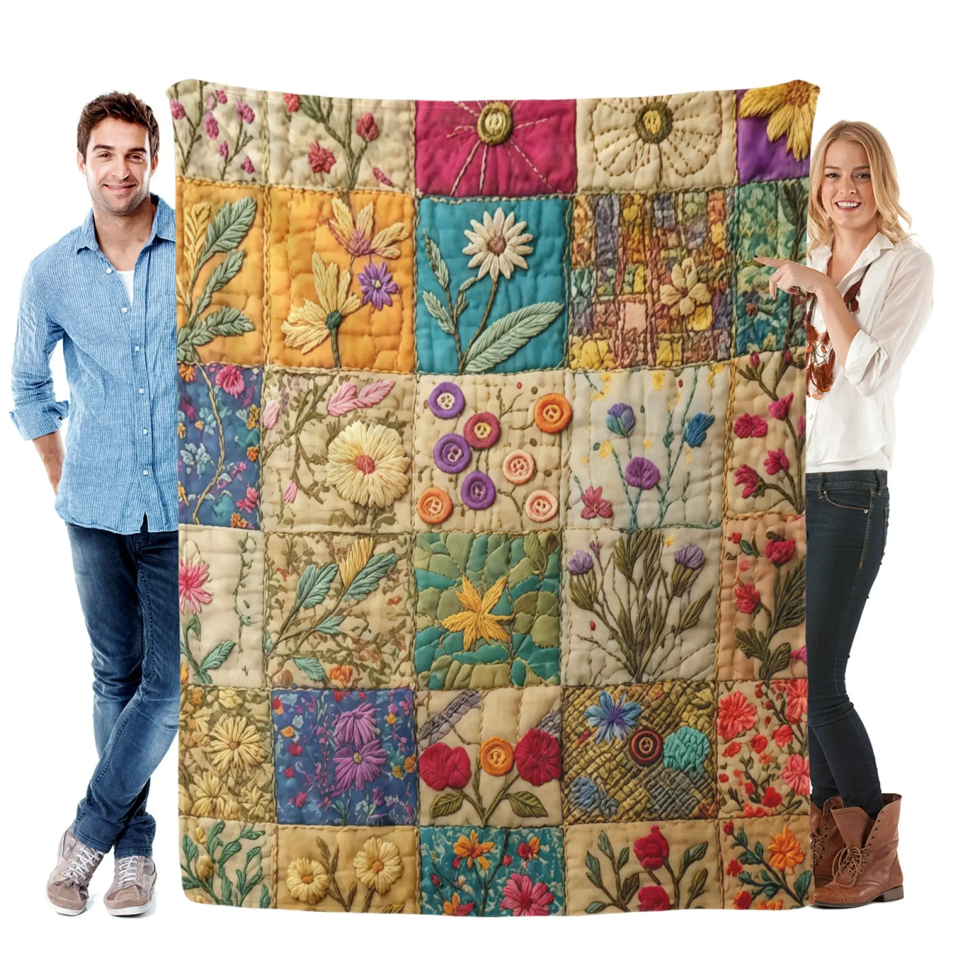 Vintage Wildflower Floral Flannel Throw Blanket, Lightweight Ultra Soft Fuzzy Plush Blanket for Couch Bed Sofa, All Season Cozy, Boho Gift for Women Plant Lovers, Cottagecore Rustic Farmhouse Bedroom Living Room Home Decor