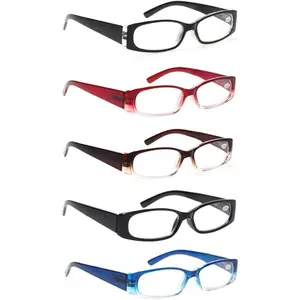 5 Pack Spring Hinge Reading Glasses Rectangular Fashion Quality Readers for Men and Women (5 Pack Mix, 1.0)Medium Lightweight Clear Vision Superbly Crafted