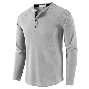Men’s Autumn/Winter Solid Color Long-Sleeve Henry Shirt – Casual Sports & Business Style Base Layer T-Shirt