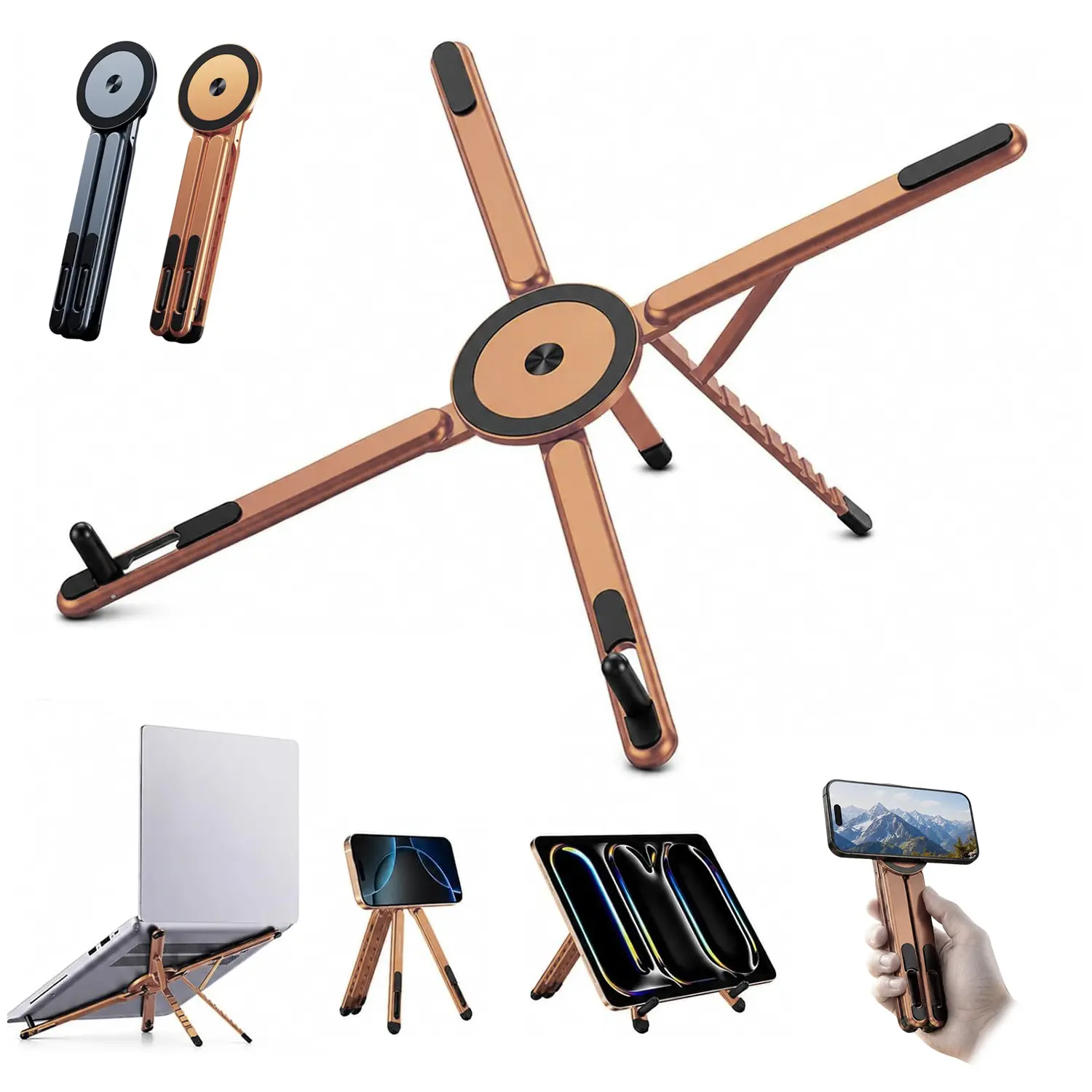 3-in-1 Portable Magnetic Laptop Stand,  Adjustable Foldable Stand for Smartphone, Laptop, Tablet & Phone, Portable Aluminum Laptop Riser with Multi-Angle Support for Desk, Home & Travel