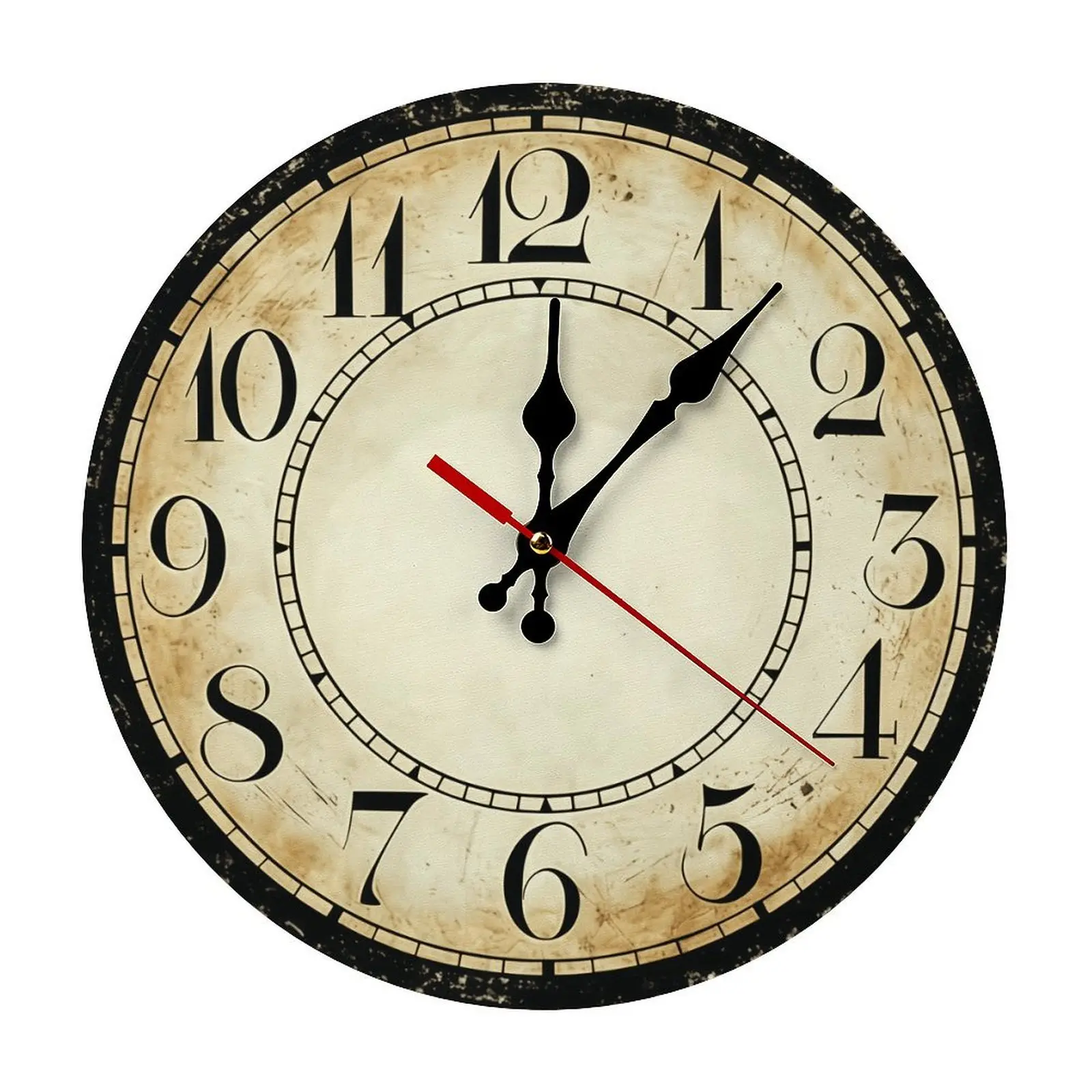 Vintage Round Wooden Silent Wall Clock - 10-12 in, Battery-Operated, Easy Install, Retro, Classic, Farmhouse Room Decor, Housewarmings Gift, Classic Vintage Wall Clocks