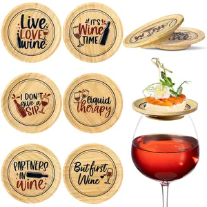 8 Pcs Wine Glass Charcuterie Topper Plates Gift Wine Glass Covers Bamboo Wine Glass Topper Coasters Plate Wine Glass Charcuterie Board Topper for Wine Accessories Housewarming Gift Restaurants