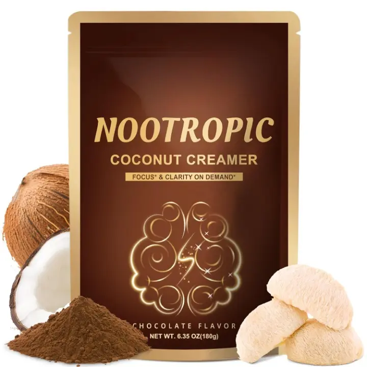 Nootropic Mushroom Coffee Creamer Powder -Hot Chocolate Flavored Beverage with Lion's Mane, Alpha GPC, L-Tyrosine, Magnesium Glycinate & MCT - 6.35 oz