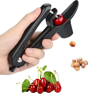Cherry Pitter, Heavy-Duty Stainless Steel Olive and Cherry Pitters Corer Tool with Space-Saving Lock Design, Multi-Function Cherries Stoner Seed Remover Tool for Making Cherry Jam (Black)