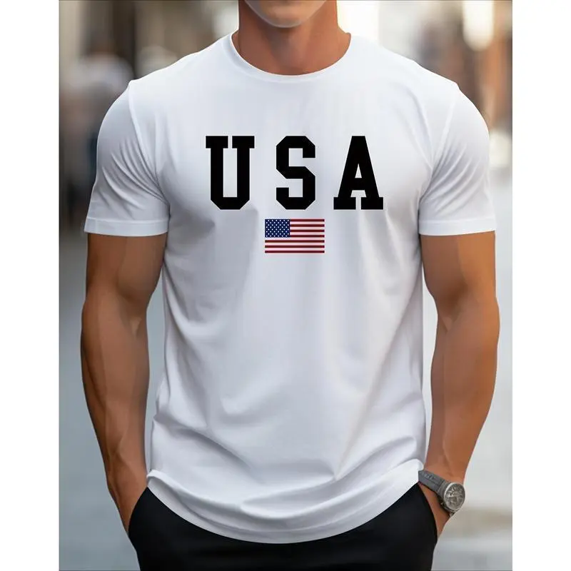 USA Flag All Over Print Tshirt, Unisex Casual Streetwear Top in Soft Cotton, Relaxed Fit Crewneck for All Seasons, Clothes, Cold Wash, Relaxed Unisex, Printed, Back To School Haul, Loose-Fitting