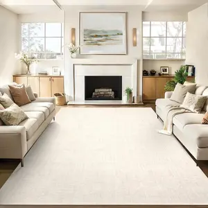 Neutral Modern Solid Area Rugs 9x12 Washable Rugs for Living Room, Large Abstract Design Soft Carpet, Low Pile & Stain Resistant Foldable Floor Mats for Home Office Decor, Cream