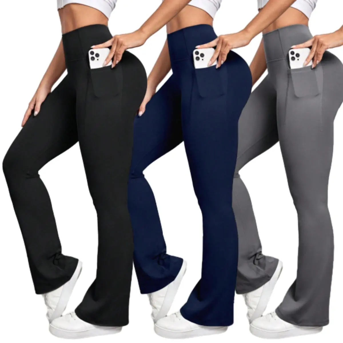 Arsoxy Women Flare Leggings with Pockets - High Waisted Yoga Pants for All-Season Wear - Fashion, Comfort Workout Athleisure