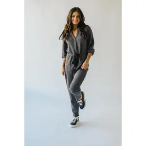 The Royston V-Neck Jumpsuit in Charcoal