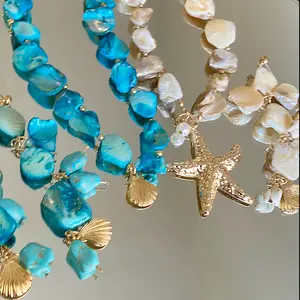 Shell, starfish, and conch necklace, beach seaside resort style necklace, niche fashion versatile accessory