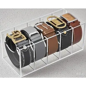 Acrylic Storage Organizer, 5 Compartments Display Case for Ties and Bow Ties, Closet Accessory Holder with Durable Design, Space-Saving Belt Rack for Neat Organization, Reusable and Easy to Install Box Gift Buckle