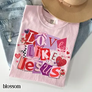 Comfort Colors Christian Valentines Day TShirt Love Like Jesus T-shirt Inspirational Bible Verse Tee Religious Vday Gift Apparel for Believer