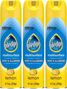 Pledge Dust & Allergen Multisurface Cleaner, Aerosol Spray, Lemon Scent, 9.7oz (Pack of 3) - Refreshingly Clean Scent for Effortless Cleaning
