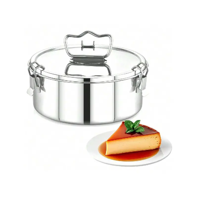 Stainless Steel Flan & Pudding Pan with Lid - 7.5x7.5x3.5in, 63 fl oz/6 Qt Capacity, 6 Qt Instant Pot Compatible, Venezuelan Cheese Fondue Pan, Kitchenware, Home Supplies Cookware for Desserts