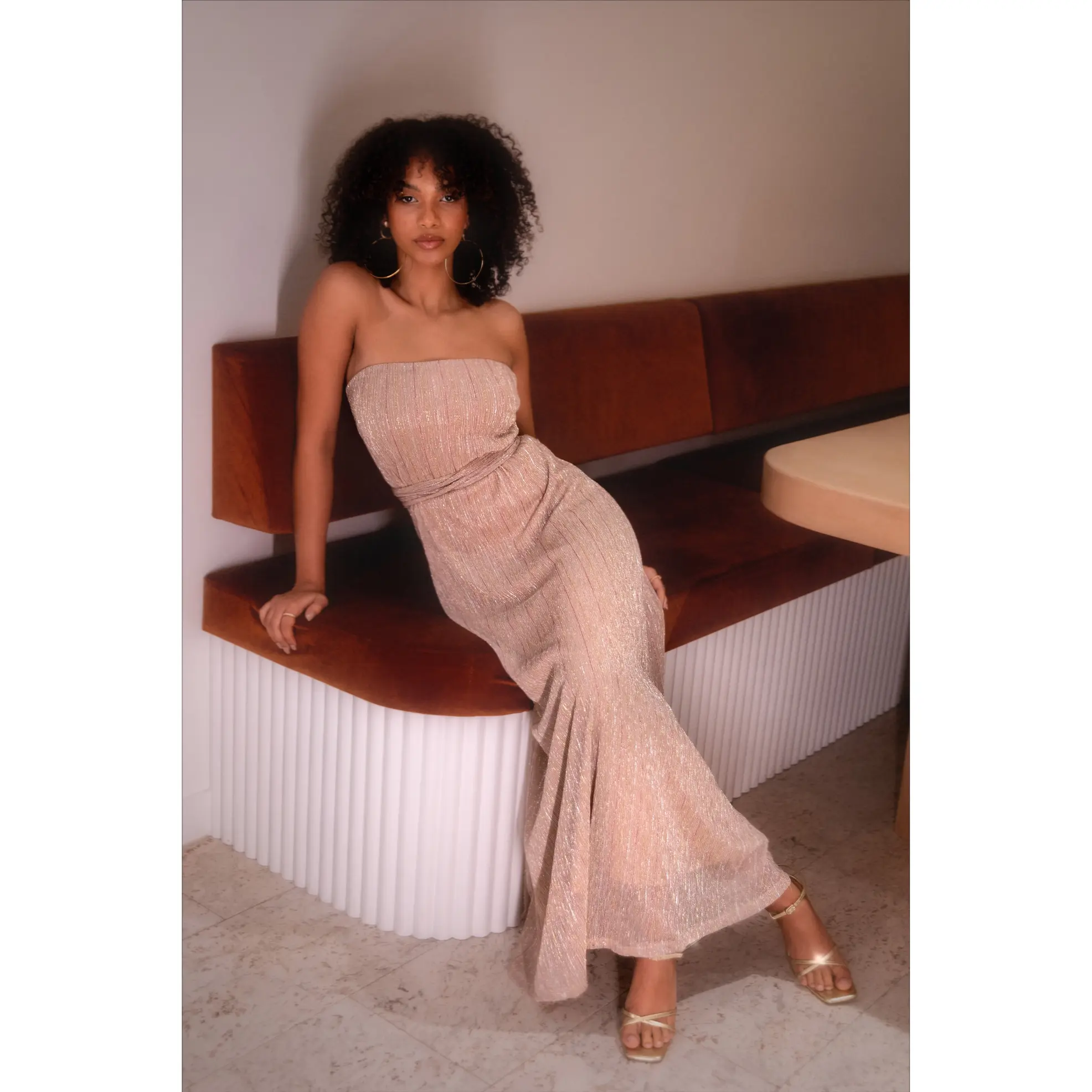 Farley Strapless Maxi Dress - Rose Gold Stripe