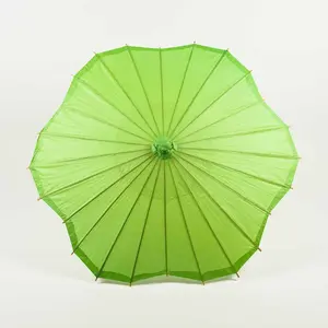32 Inch Grass Greenery Paper Parasol Umbrella, Scallop Blossom Shaped with Elegant Handle