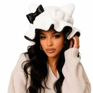 Satin Lined Sleep Bonnet for Women, Cat Plush Hair Bonnet, Silk Wrap for Curly & Braided Hair, Anti-Frizz Night Cap Hair Styling Cap Haircare
