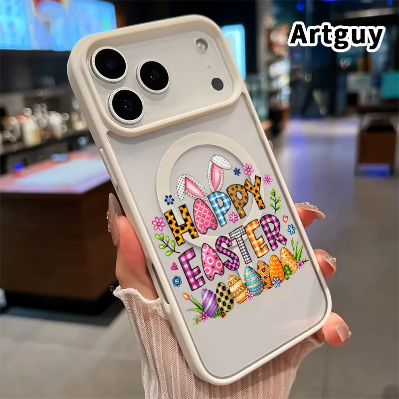 Compatible with iPhone 17 Pro Max 16 Plus 15 14 13 12 11 XR Air E Phone Case Easter Joy Delight Magnetic Acrylic Hard Back Soft TPU Edge Four Corners Bumper Shockproof Cover for Boy