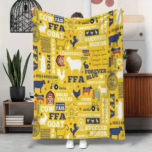 Soft Funny Throw Blanket Machine Washable Easy-Care Throw Blanket - FFA Farm & Agriculture Design Polyester Knit Flannel (280GSM), Features Cows, Horses Goats & Barns Ideal for Travel & Bedroom Decor Travel-Size Durable Blankets for Bedroom Throw Blankets