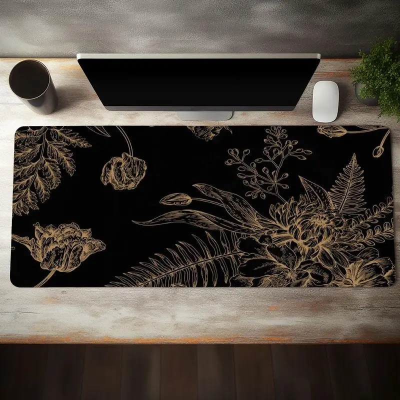 Boho Flowers Pattern Large Gaming Mouse Pad, Non Slip Computer Keyboard Pad, Rubber Base Stitched Edge Mouse Pad, Desk Mat For Game Home Office & Gift, Gaming Desk Accessory