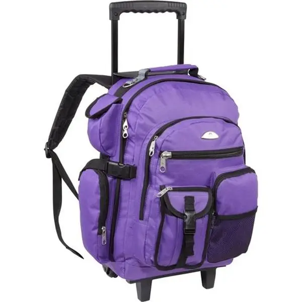 Deluxe Wheeled Backpack with Telescopic Handle - Dark Purple, Ideal for Transporting Home Improvement and Building Supplies Gear, Transport Gear