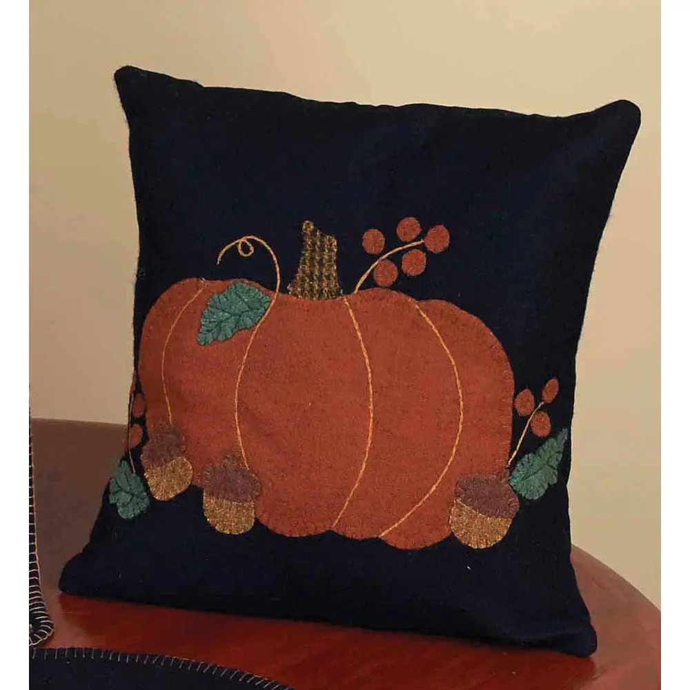Pumpkin & Acorns Pillow - Decorative Design with Pumpkin and Acorns in Dark Color, Ideal for Fall Decor