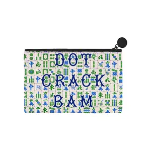 PO6663-Mahjong Dot Crack Bam Blue and Green Linen Pouch