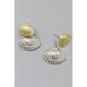 Mixed Metal Sea Shell Jacket Earrings