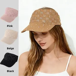 New rhinestone empty top hat women's summer sports outdoor baseball cap versatile face small sunshade sunscreen hat
