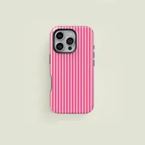 Classic Stripe Light Pink and Bright Pink Rugged 2-in-1 Case with a durable, shock-absorbing, and stylish design. Compatible with iPhone 11, 12, 13, 14, 15, 16 Pro Max and Pro Plus Series Creative New Case