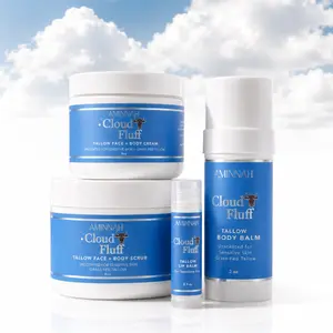 Cloud Fluff 4pc Beef tallow collection ,beef tallow cream , beef tallow sugar scrub, beef tallow body balm, beef tallow lip balm
