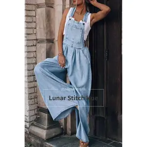 Ugly Head Women's Loose Adjustable Strap Wide-Leg Denim Overalls Jumpsuit