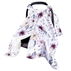 VVH Baby Car Seat Cover, Peekaboo Opening Spring Car Seat Canopy for Baby Girls Boys, Mom Nursing Breastfeeding Covers, Blanket for Infant, Purple Watercolor Flower