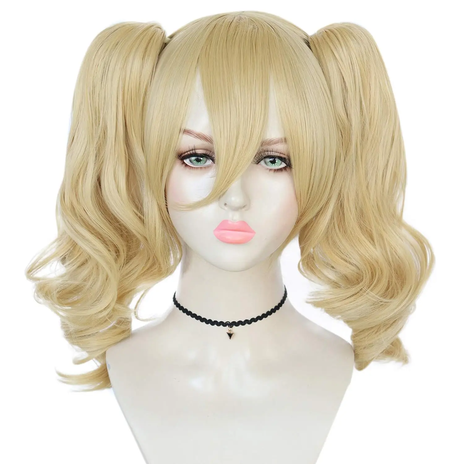 Blonde Pigtail Wig ?+Wig Cap +2 Clip Ponytails? Wavy Blonde Ponytail Wig Women Blonde Pigtails Wig with Double Ponytails Cosplay Peluca Rubia Princess Wig for Chrismas Party